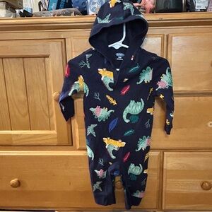 Old Navy Baby Boy’s Blue Romper w/Hood Blue Print w/Colorful Dinosaurs Size 3-6M